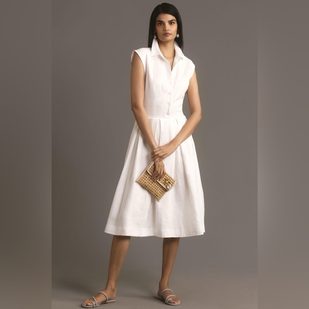 Reformation White Sleeveless Collared Midi Dress